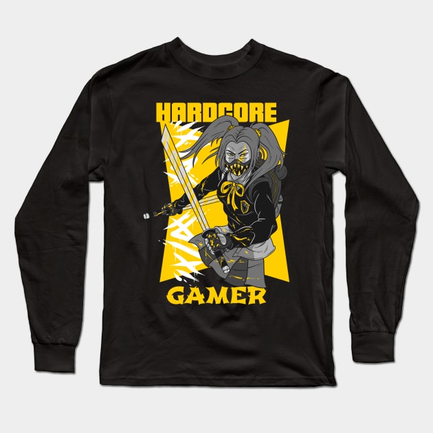 Hardcore Gamer Yellow Ninja Long Sleeve T-Shirt by Gamers World Store